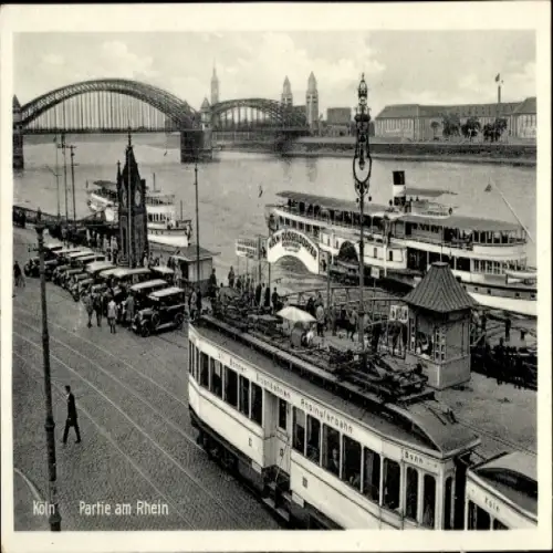Ak Köln am Rhein, Straßenbahn, Salondampfer, Rheinblick, Brücke