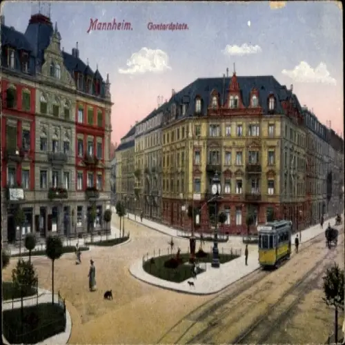 Ak Mannheim in Baden, Stadtansicht, Gontardplatz, s Gebäude, Straßenbahn, Bäume