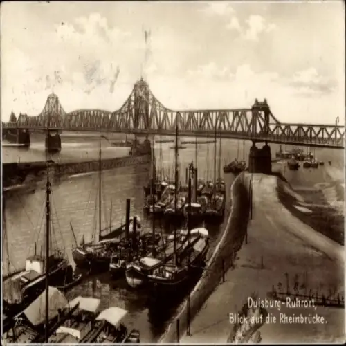 Ak Ruhrort Duisburg im Ruhrgebiet, Hafen, Rheinbrücke