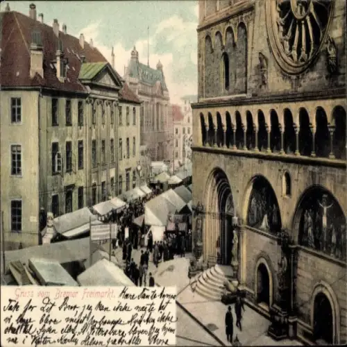 Ak Schnoor Bremen, Marktszene, Bremer Freimarkt,  Gebäude, Menschenmengen, Marktbeschick