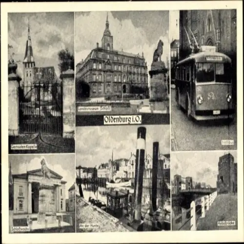 Ak Oldenburg in Oldenburg, Trollibus, Schlosswache, Gertrudenkapelle, Landesmuseum, Schloss