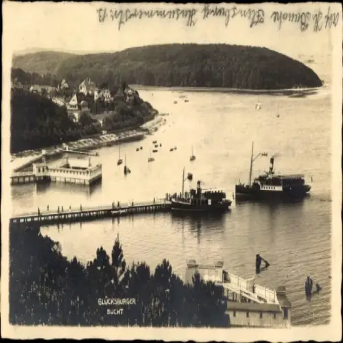 Foto Ak Glücksburg an der Ostsee, Bucht, Dampfer
