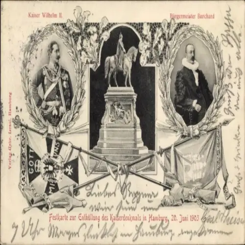 Ak Hamburg, Enthüllung des Kaiserdenkmals 1903, Kaiser Wilhelm II., Bürgermeister Burchard