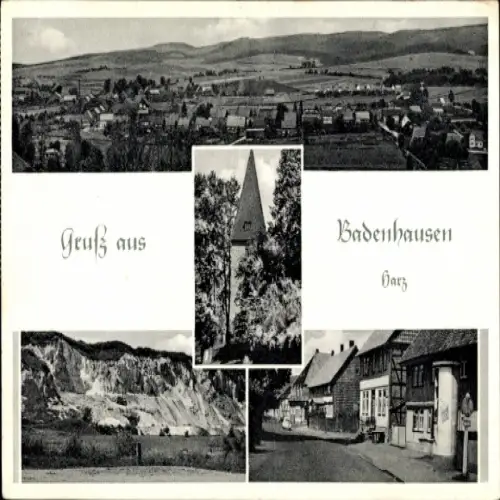 Ak Badenhausen Bad Grund im Harz, Gesamtansicht, Kirche, Straßenpartie