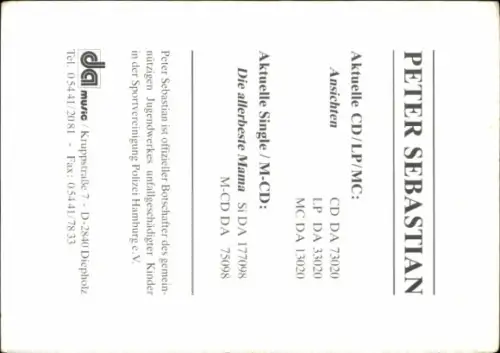 Autogrammkarte Sänger Peter Sebastian, Portrait, Autogramm