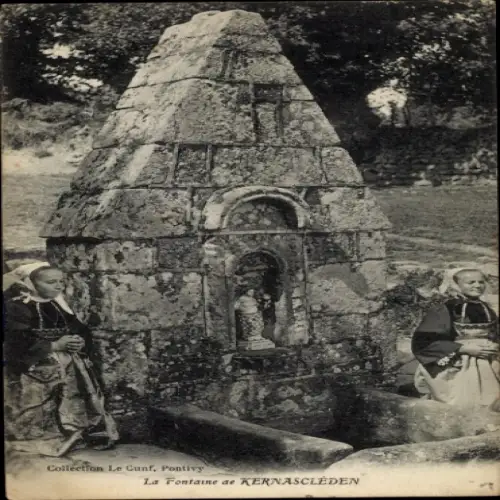Ak Kernascléden Morbihan, Mädchen am Brunnen