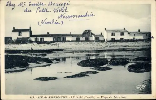 Ak Noirmoutier Vendée, Dorfansicht, Häuser, Wasser, Felsen, Strand, alte 