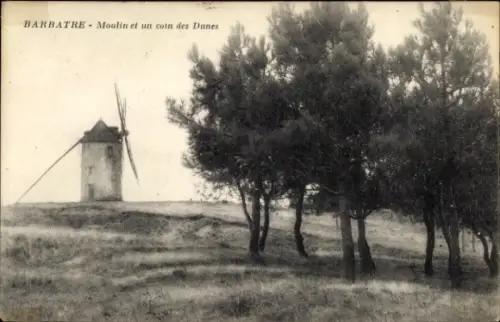 CPA Barbâtre Île de Noirmoutier Vendée, Moulin et un coin des Dunes