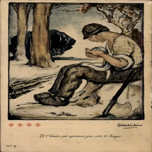 Künstler Ak Allard L'Olivier, Et l'homme, par ignorance jooue avec le danger, Belgisches Rotes Kreuz