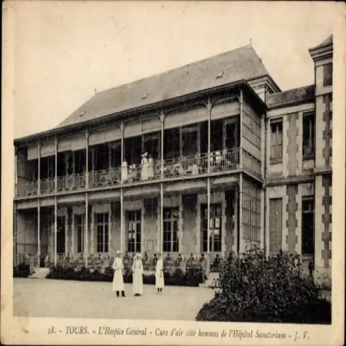 Ak Tours Indre et Loire, 18. TOURS, L'Hospice Général, Cure d'air côté hommes, J. V., sanatorium