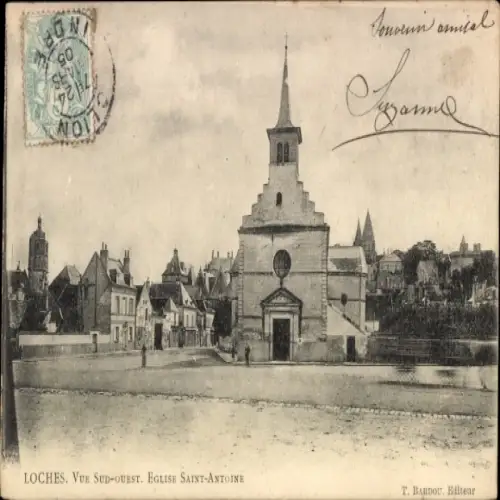 Ak Loches Indre-et-Loire, Eglise Saint-Antoine, Stadtansicht, T. Bardou, Editeur