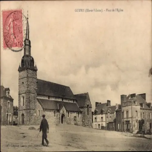 CPA Guipry Ille-et-Vilaine, Place de la Église