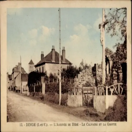 CPA Dingé Guipry Ille-et-Vilaine, Arrivée de Hédé, Le Calvaire et la Grotte