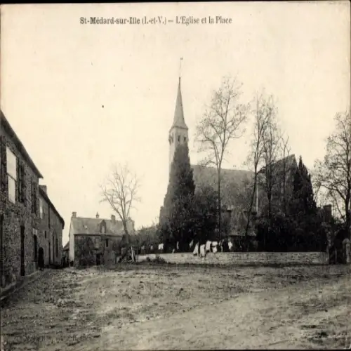 CPA St Médard sur Ille et Vilaine, Église, Platz