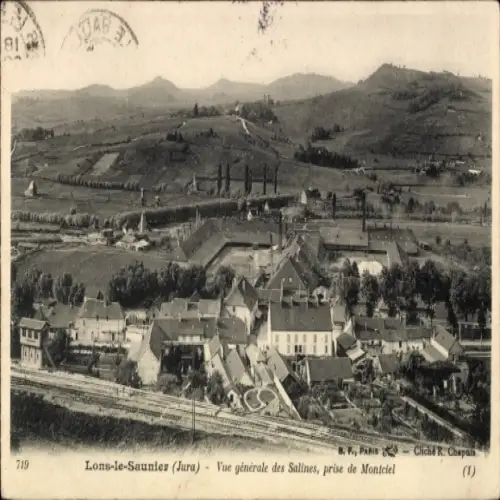 CPA Lons-le-Saunier Jura, vue générale des Salines, prise de Montciel