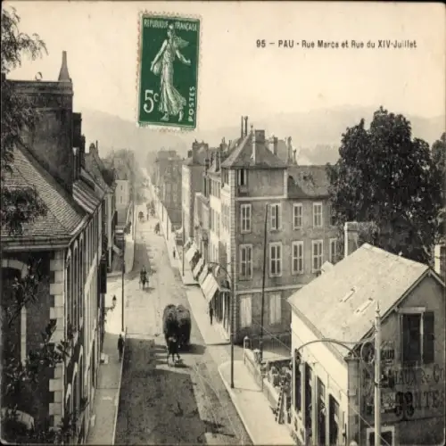 Ak Pau Pyrénées-Atlantiques, Rue Marca, Rue du XIV Juillet