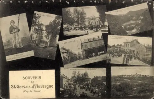 Ak Saint Gervais d'Auvergne Puy de Dome, Frau, Gebäude, Versammlung, Talansicht, Gesamtansicht