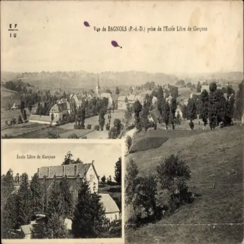 Ak Bagnols les Bains Lozère, Panoramablick auf Bagnols, École Libre de Garçons, ländliche Umgebun