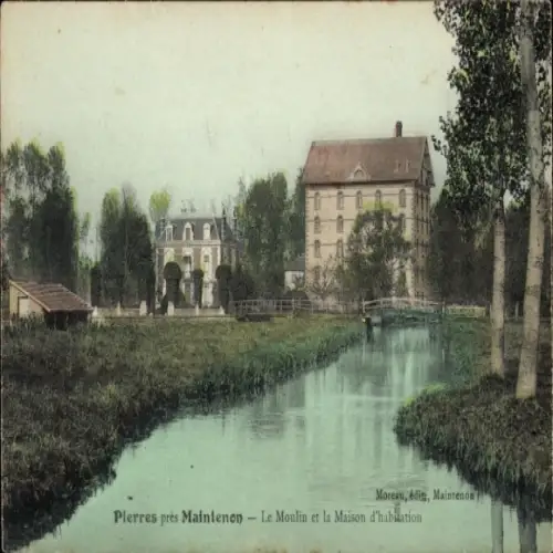 Ak Maintenon Eure et Loir, Moulin, Maison, Fluss, Natur, Bäume, Gebäude
