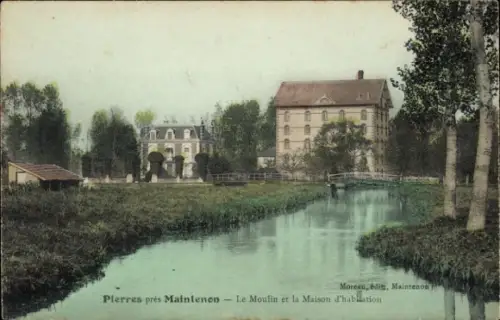 Ak Maintenon Eure et Loir, Moulin, Maison, Fluss, Natur, Bäume, Gebäude