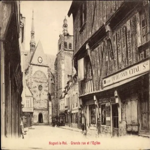 Ak Nogent le Roi Eure et Loir, Grande rue et l'Eglise