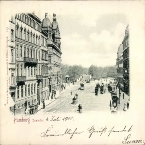Ak Hamburg Mitte Altstadt, Historische Stadtansicht, Dammthor,  von 1900, Fahrzeuge und Gebäude