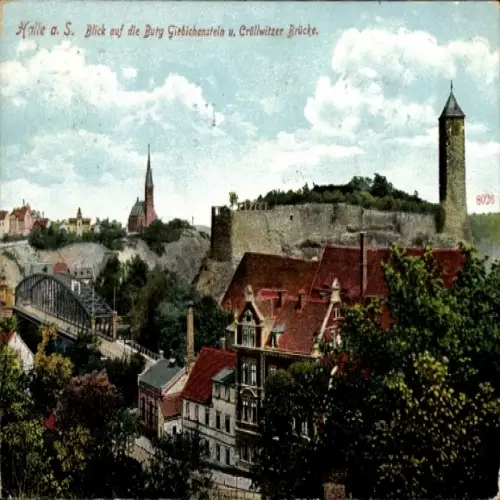 Ak Giebichenstein Halle an der Saale, Burg Giebichenstein, Cröllwitzer Brücke, r Blick