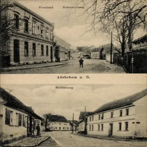 Ak Alsleben an der Saale, Postamt, Bahnstraße, Breiteweg