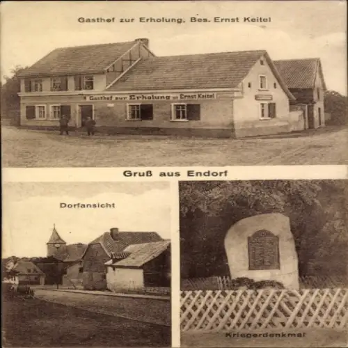 Ak Endorf Falkenstein Harz, Gasthof zur Erholung, Dorfansicht, Kriegerdenkmal