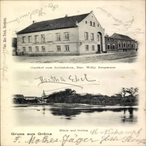 Ak Gröna Bernburg an der Saale, Gasthof zum Schlehdorn, Teilansicht