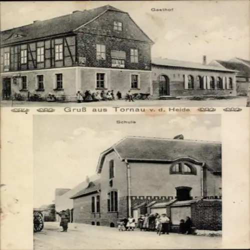 Ak Tornau vor der Heide Raguhn in Anhalt, Gasthof, Schule