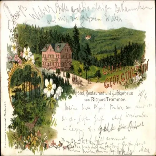Ak Georgengrün Auerbach im Vogtland, Hôtel, Restaurant, Luftkurhaus, von Richard Trommer, Natur, 