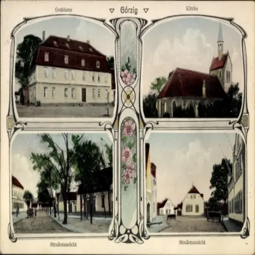 Ak Görzig in Anhalt, Gutshaus, Kirche, Straßenansicht