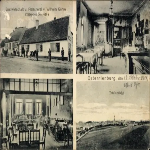 Ak Osternienburg in Anhalt, Gastwirtschaft Wilhelm Göhre, Fleischerei, Totalansicht