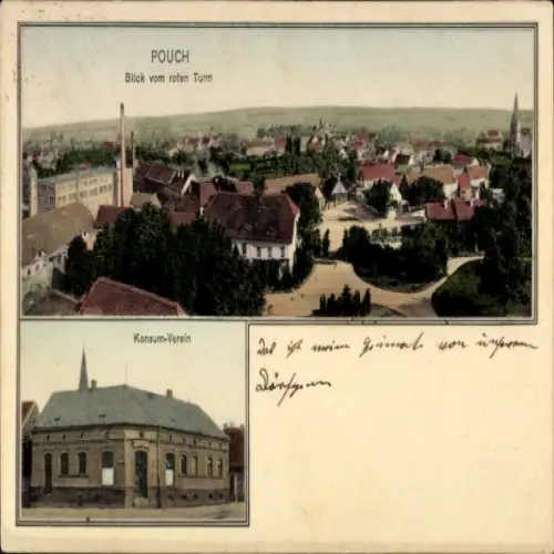 Ak Pouch in Sachsen Anhalt, Blick vom roten Turm, Konsum-Verein