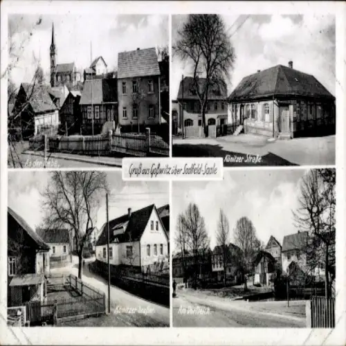 Ak Goßwitz Unterwellenborn in Thüringen, Könitzer Straße, Dorfteich, Kirche