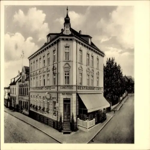 Ak Oppilwain Kirchhain, Historisches Restaurant Café, Konditorei, Gebäudefront, Straßenszene
