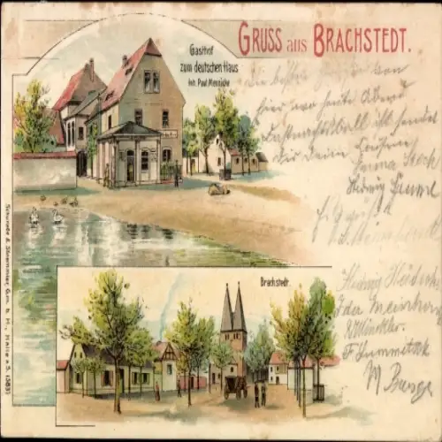Litho Brachstedt Petersberg im Saalekreis, Gasthof zum deutschen Haus