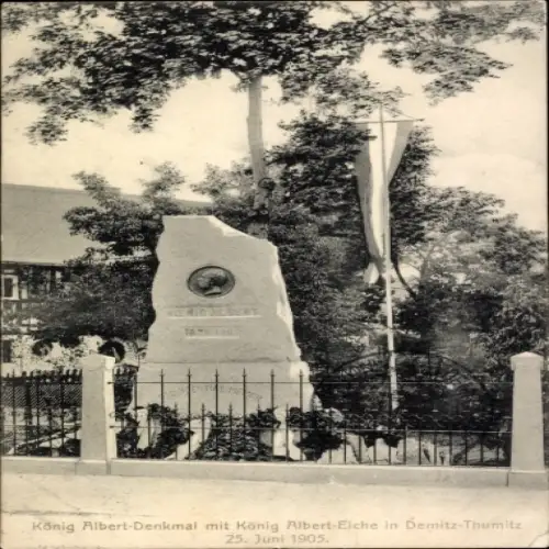 Ak Demitz Thumitz in Sachsen, König Albert-Denkmal, König Albert-Eiche