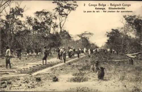 Ak Lubumbashi Elisabethville DR Kongo Zaire, Belgischtischer Kongo, Elisabethville, Eisenbahnbau,