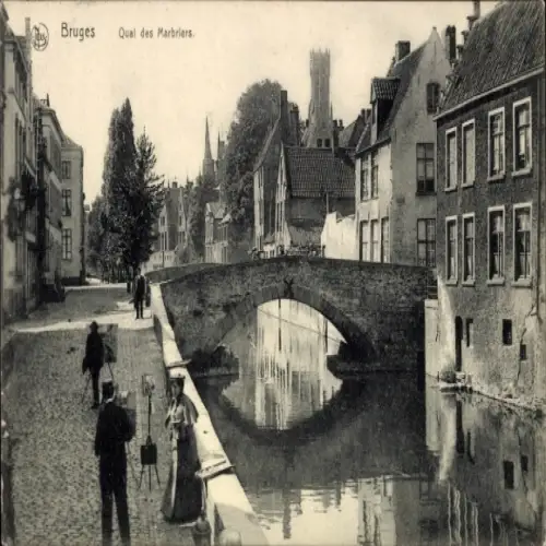 Ak Bruges Brügge Flandern Westflandern, Brücke, Wasserweg,  Architektur, Spaziergänger, Fotografi