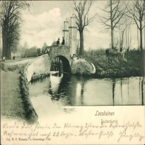 Ak Loosduinen Südholland, Brücke, Kanal, Bäume, Landschaft,  Rustenburch