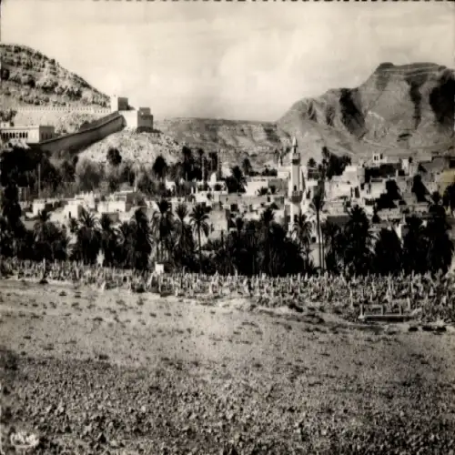Ak Bou Saada Algerien, Cimetiere, Vue generale