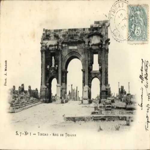 Ak Timgad Algerien, Architektur des Trajan-Bogens, Ruinen,  von 1904