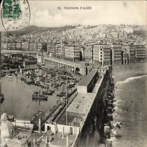 Ak Algier Alger Algerien, Panorama von  Hafen, Stadtansicht, Boote,  Gebäude