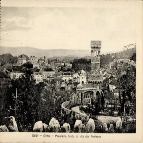 Ak Sintra Cintra Portugal, Panoramablick von den Peniscos,  Architektur, sanfte Hügel, Natur