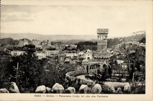 Ak Sintra Cintra Portugal, Panoramablick von den Peniscos,  Architektur, sanfte Hügel, Natur