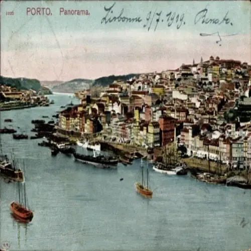 Ak Porto Portugal , Panoramablick auf  Hafenansicht, Schiffe