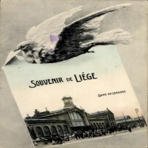 Ak Liège Lüttich Wallonien, Hintergrund mit Taube, Bahnhof Gare du Longdoz, Souvenir de Liège