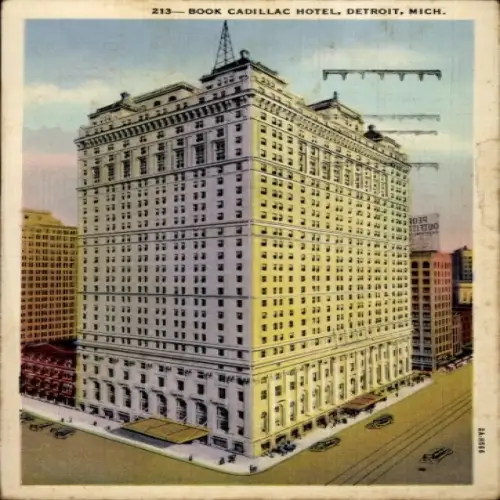 Ak Detroit Michigan USA, Book Cadillac Hotel, farbige Darstellung, elegante Architektur, s Gebäud